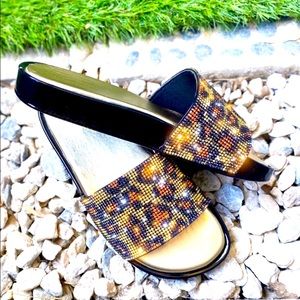 Leopard Style Rhinestone Embellished Slides